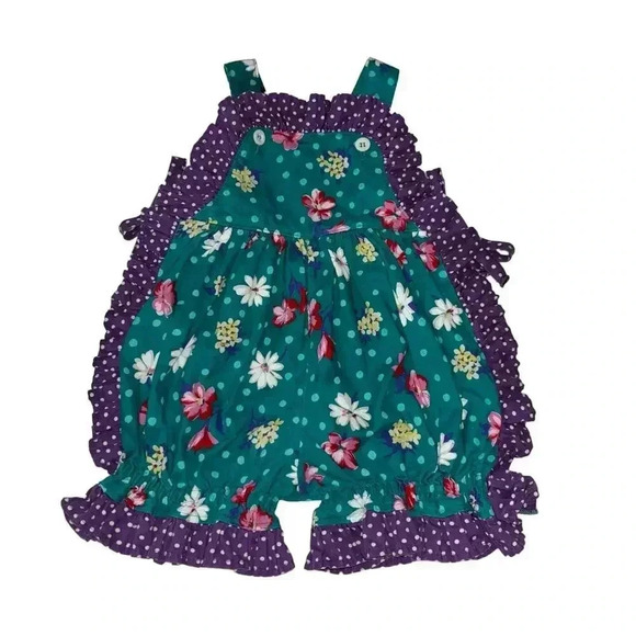 Vintage Ellen Miklas Girl’s Toddler Romper Sunsuit Floral Polka Dots Ruffle 3T - Picture 1 of 8